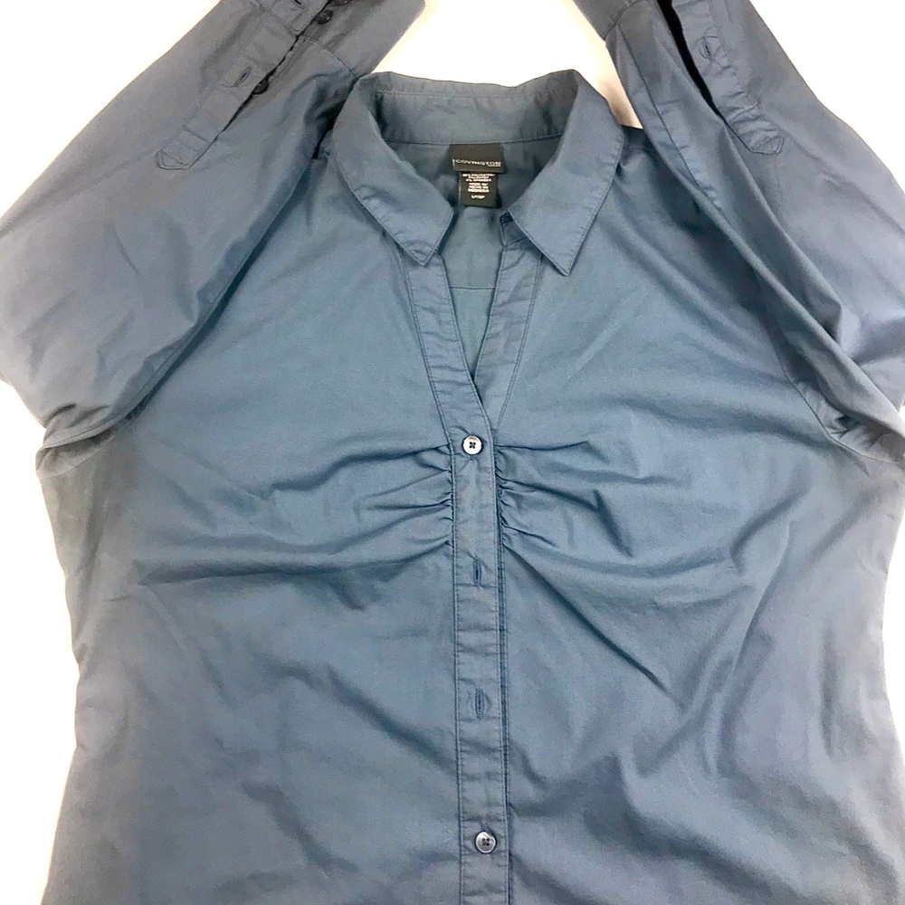 COVINGTON Petite B/D V-Neck Collared Blouse, LP/GP